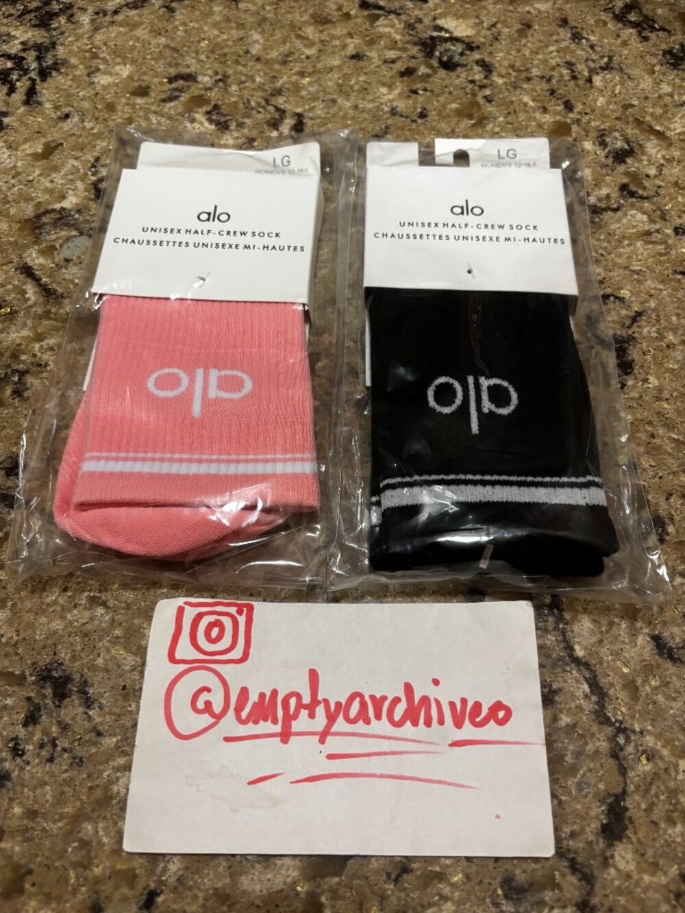 Alo Combo! Alo Unisex Half-Crew Socks - 2 Pairs Size L FITS ALL! Pink/Black